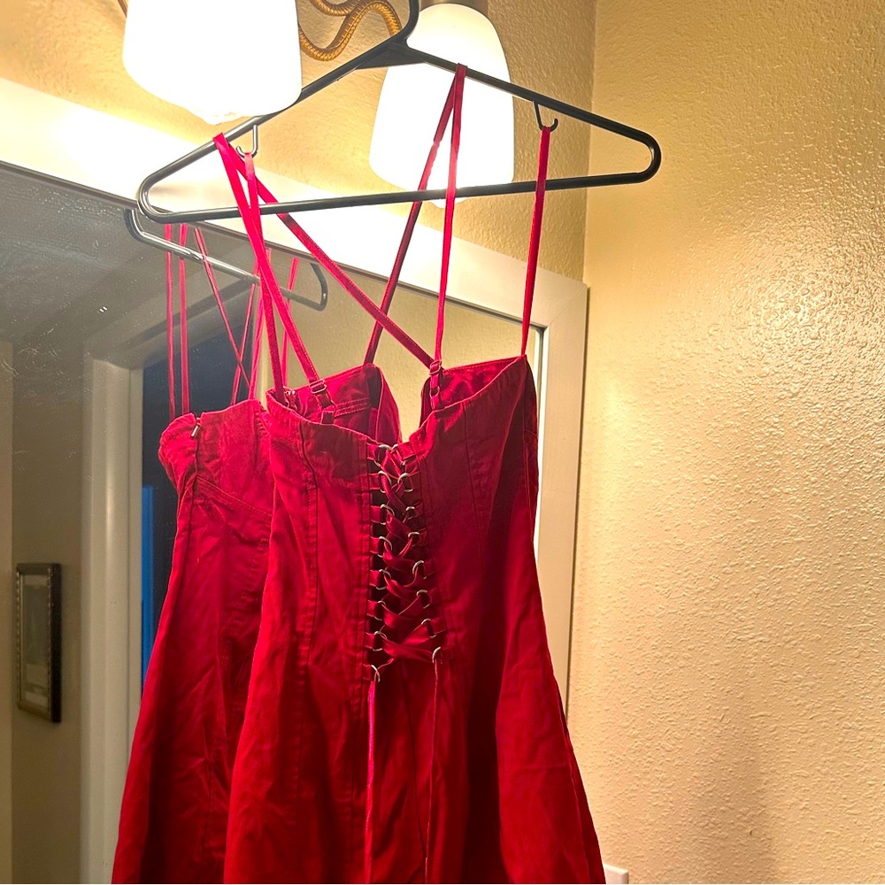 Red Lace-Up Dress-Express Vintage. 1990’s